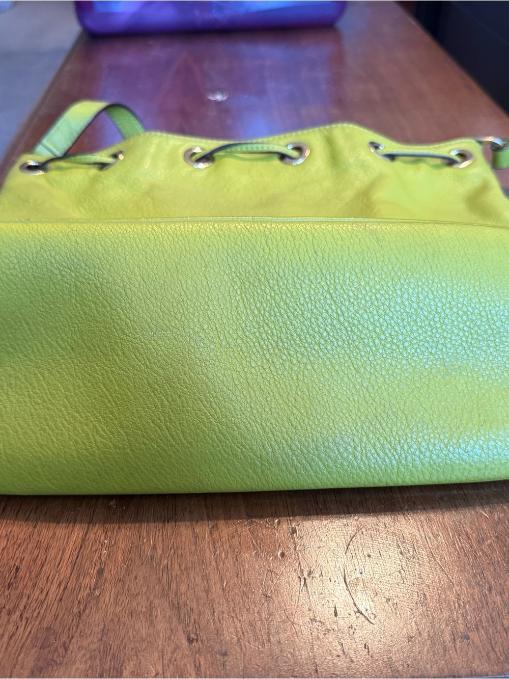 Bright Green  Leather Drawstring Tote Bag By Michael Kors - Picture 3 of 13